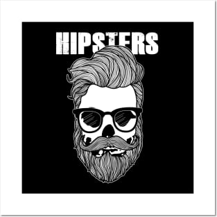 Funny Hipster Skulls 80's Retro Punk Hipster Skull Posters and Art